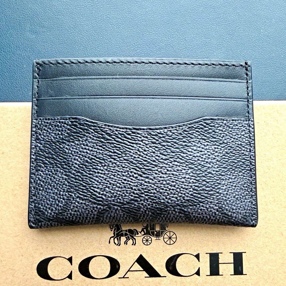 Coach Men’s Black Leather Card Holder Wallet, Solid Pocket Style, ID Window